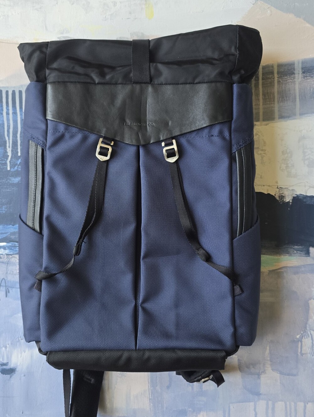The Frenchie Co Anti-Theft Speed Roll Top Backpack Navy Blue Black Leather bags